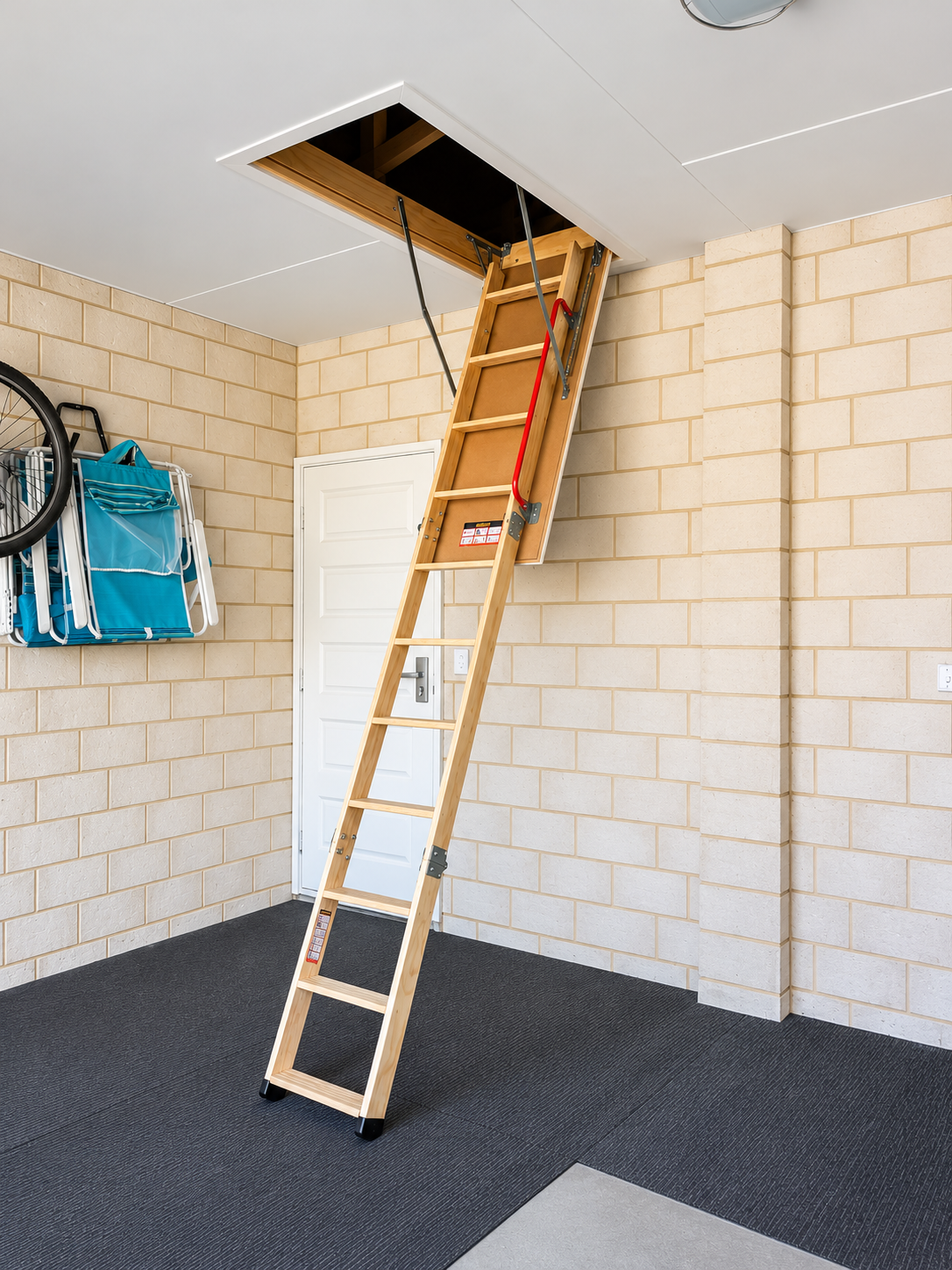 Fold-down attic ladder in a home