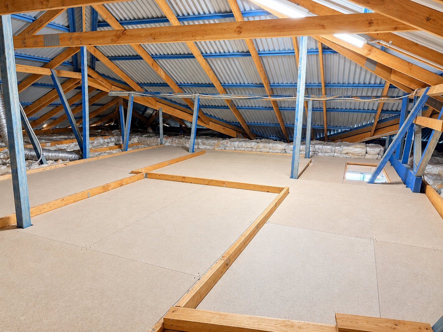 Raised storage platform in a roof cavity